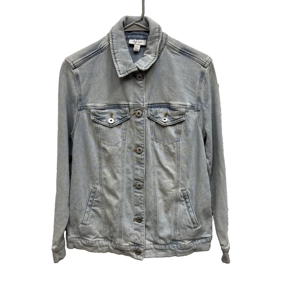 Style & Co Powder Blue Denim Jacket Women S New Pockets Button Up Jamestown
